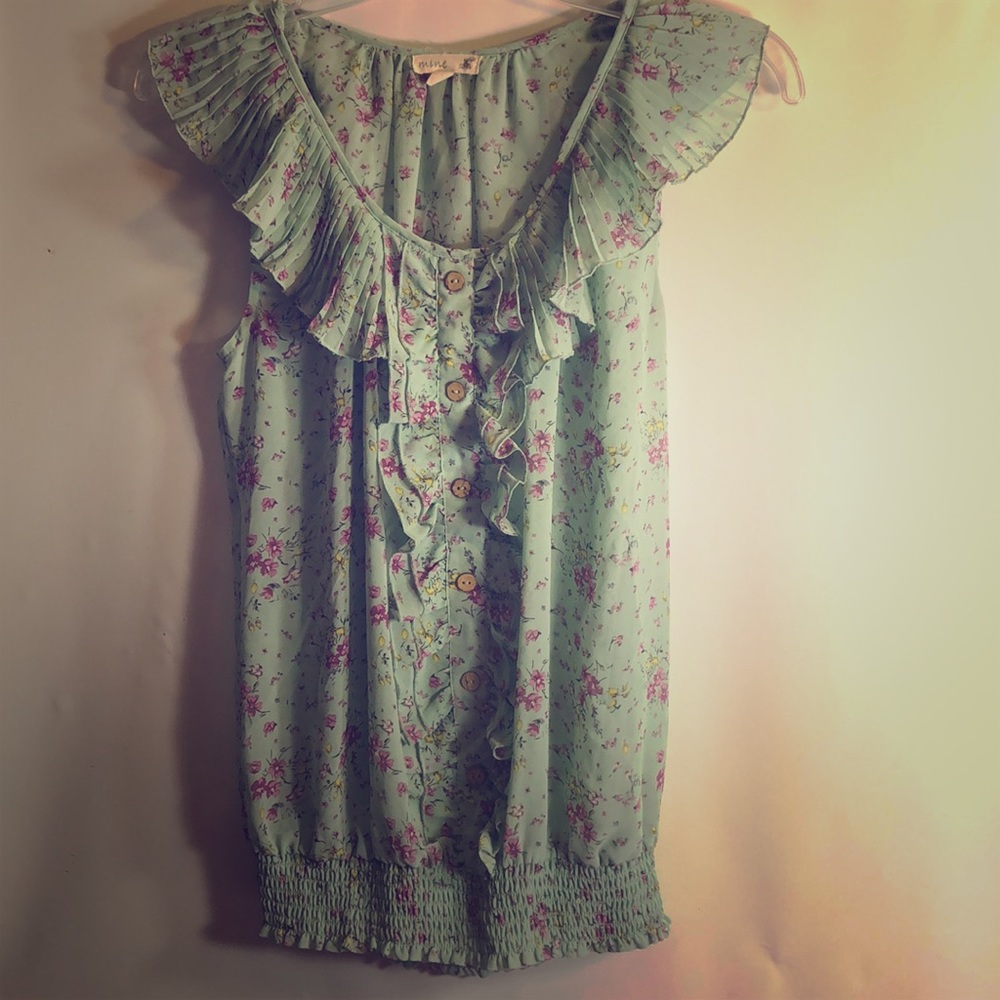 Ruffled Blouse With Faux Buttons